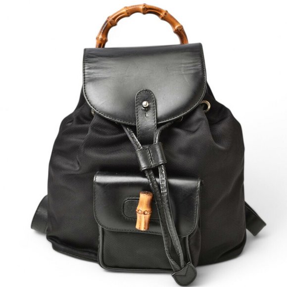 GUCCI Bamboo Backpack Canvas Leather Black - Picture 1 of 10